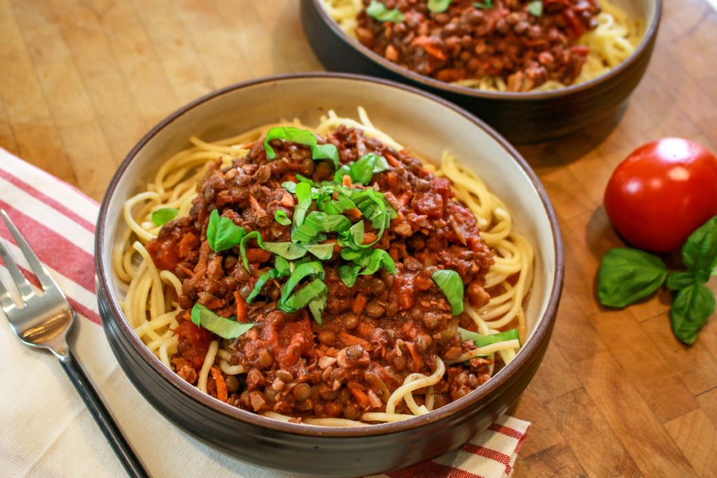 Lentil Walnut Bolognese with Spaghetti - American Institute for Cancer ...