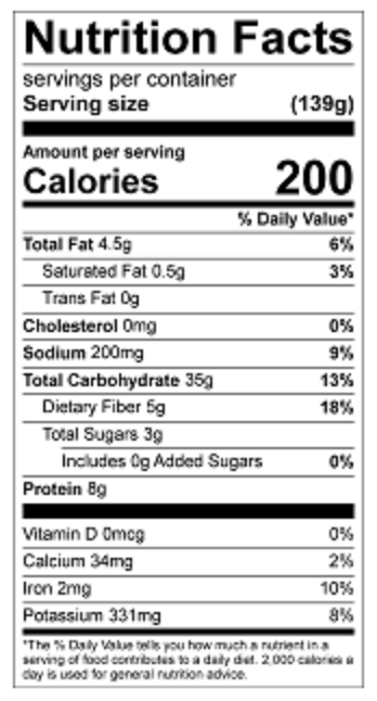 whole grain pasta nutrition label